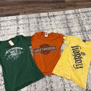 Harley-Davidson Tees Trio - Forest Green, Burnt Orange, Sunflower Yellow